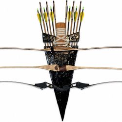 Bow & Arrow Wall Mounted Display Rack Hand Made 3 Bow 12 Arrow Holder