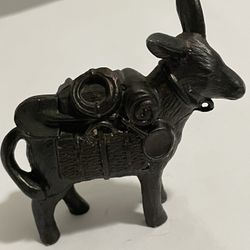 “Antique Bronze Pack Mule Figurine with Travel Supplies”