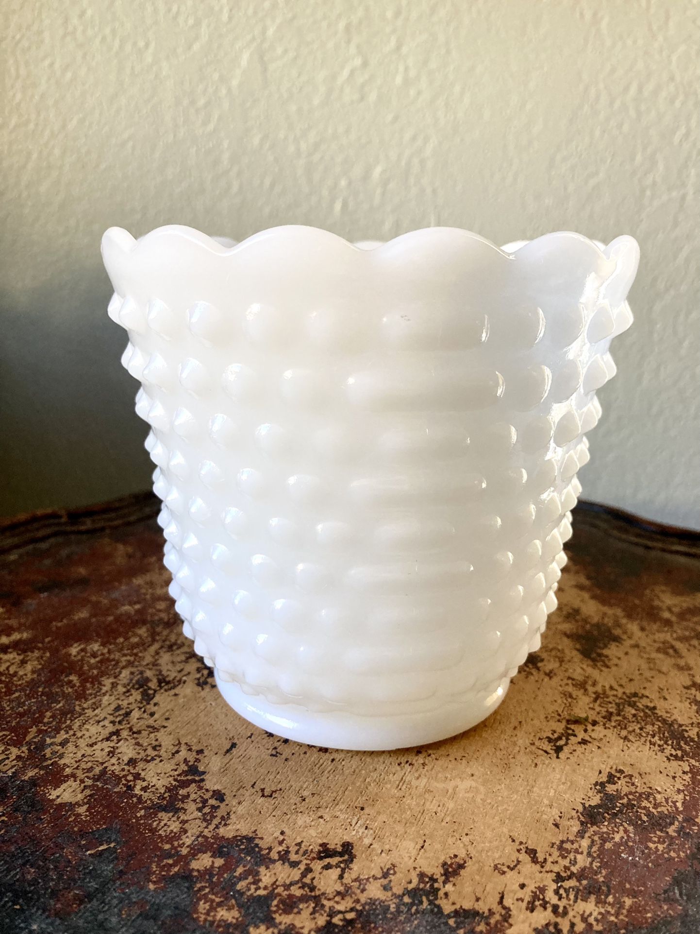 Vintage Fire King Opaque Hobnail Milk Glass Vase/Planter-USA