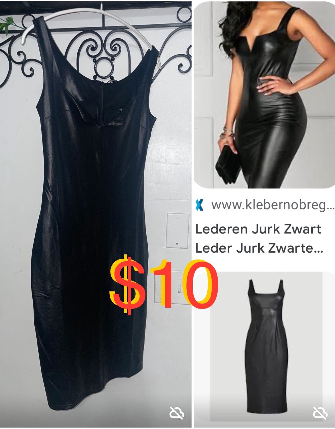$10 Like New Beautiful Stretch Black Dress looks like Black leather size S