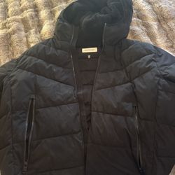 Calvin Klein Men's Chevron Stretch Jacket With Sherpa Lined Hood in black