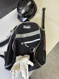 Baseball Bag, Helmet, Gloves And Bat