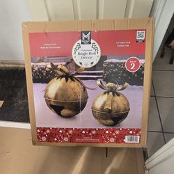 New Sealed In Box Antique Finish Metal  Oversized Jingle Bells Outdoor Yard Decor