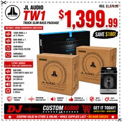JL Audio TW1 Truck Shallow Subwoofer System RD1000/1 Mono Amplifier Bass Knob Dual 12 Inch 12TW1 Slim Speakers 1200 Watts Package 🚨 Payment Options A