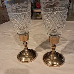 Vintage Elegant Candle Holders, American Brass Made,copper. craft,  Designed Glass With Brass base. Woodland Hills Ca. 