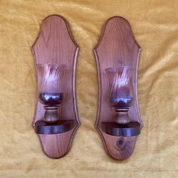 Vintage Real Wood Candle Sconces 