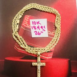 10K Solid Gold Rope Chain and Pendant 18.4Gr 26 Inches Long