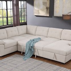 New! Comfortable Sectional Sofa Bed, Sectional, Sectionals, Sectional Couch, Sofabed, Sofa Bed, Large Sectional, Couch, Sofa, Beige Sectional