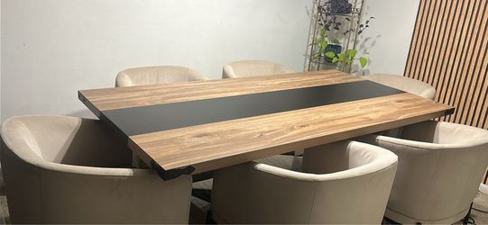Wood and Black Resin Dining Table set