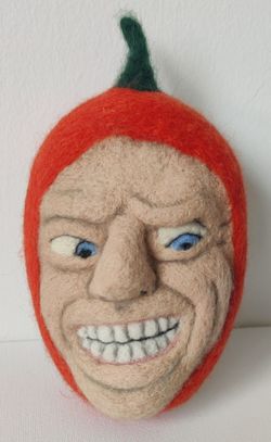 Two-Faced Pumpkin - OOAK Needle-Felted Wool Sculpture