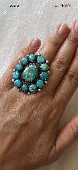 Vintage Sterling Silver Turquoise Cluster Ring