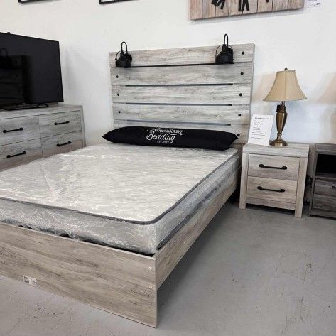 AP🎉 Panel Bedroom Set - Whitewash 4-Piece (Bed, Dresser, Mirror, Nightstand) Financing & Delivery