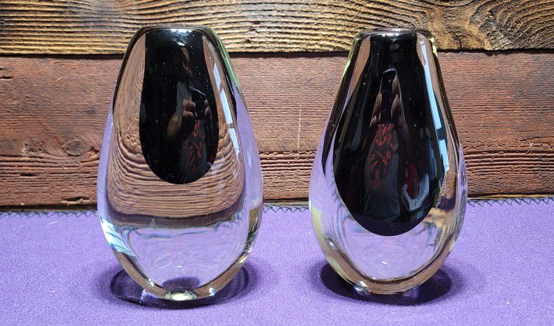 Nils Landberg for Orrefors "Sommerso" 2 Glass Vase Mid Century Design 1950’s