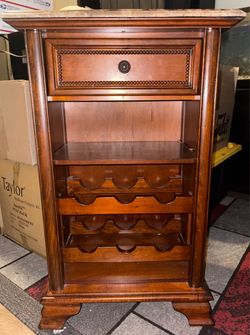Wood Wine Cabinet with Marble Top and Drawer