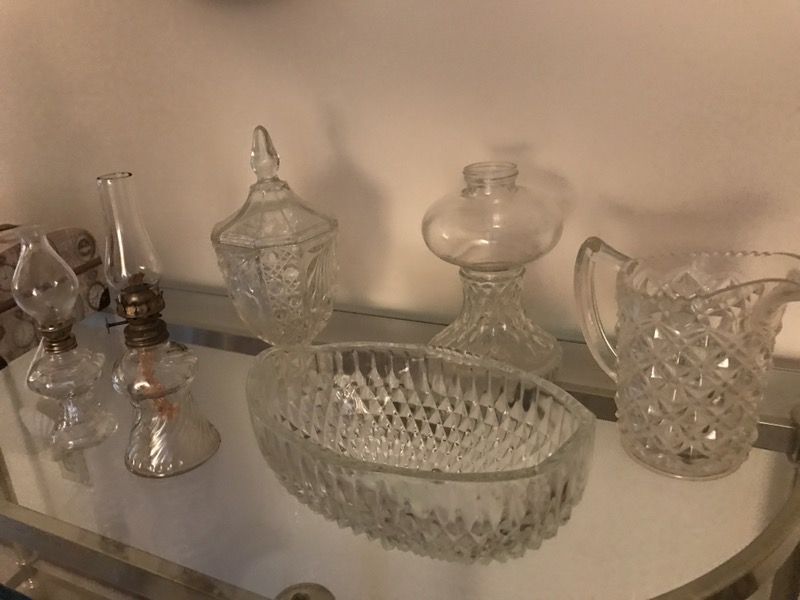 Cut glass and mini hurricane lamps