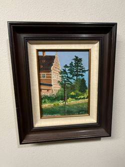 🖼️ Small Framed European Cottage Painting – 16x19.5 – $50