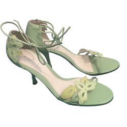 Banana Republic Strappy Floral Leaf Green Cut Out Spring Pastel Heel Pumps, Size 8 