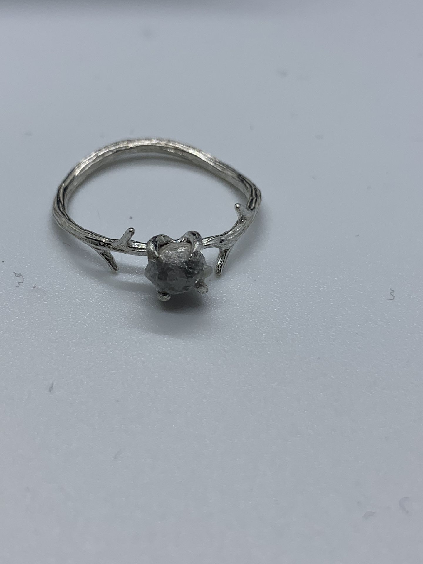 Raw diamond sterling silver ring