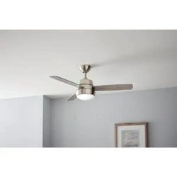 Hampton Bay Caprice 44 in. Integrated LED Indoor Brushed Nickel Ceiling Fan with Light Kit NEW