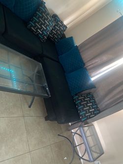 2 piece sectional & tables
