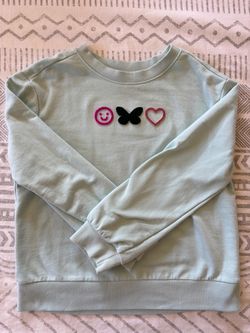 Girls Cat and Jack Mint Blue Crewneck Sweatshirt with Patches