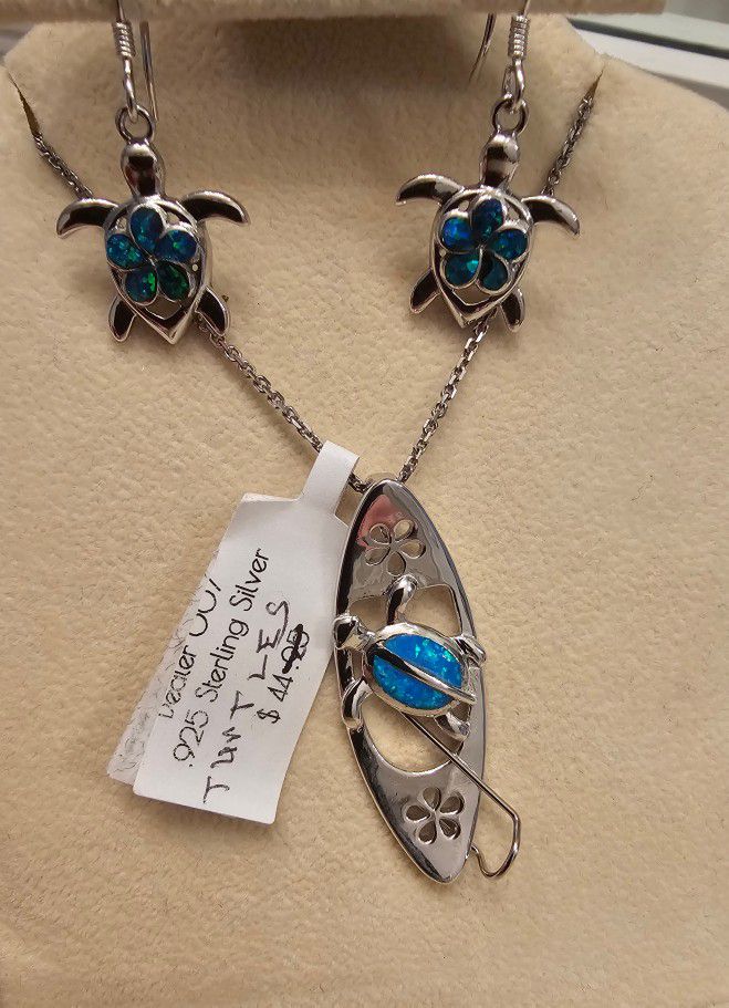 925 Silver Turtle & Earrings Set