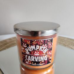 Rare HTF Bath And Body Works Halloween Pumpkin Carving 3 Wick Candle 