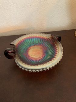 Northwood Carnival Glass Handled Bowl – 7½ Inches – Vintage Collectible