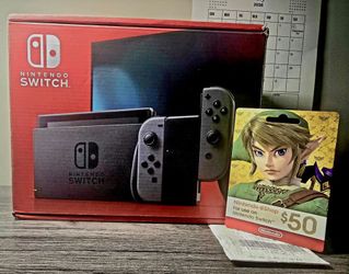 NIB Nintendo Switch Gray + $50 eShop Gift Card Bundle