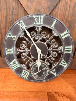 Decorative Outdoor Wall Clock with Thermometer