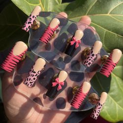 Pink And Black Animal Print Press On Nails 