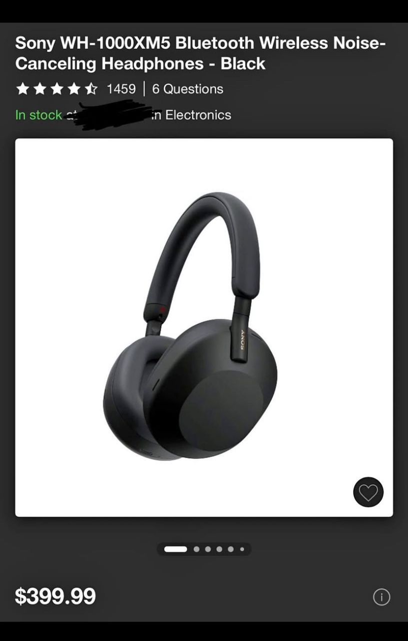 Sony WH-1000XM5 Bluetooth Wireless Noise Cancelling Headphones Black