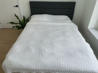 Dark Gray Queen Size Bed Frame with Fabric Upholstered Headboard