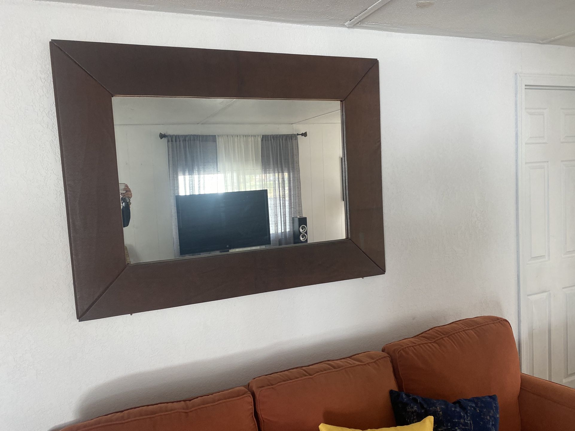 Mirror With Brown Leather Frame