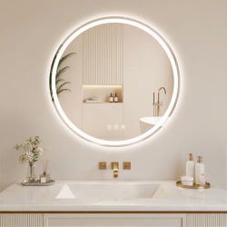 28” Round LED Bathroom Mirror – Anti-Fog, Dimmable, 3 Colors