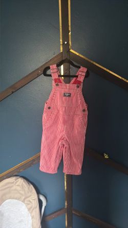 Baby clothes Oshkosh B’gosh, red and white pins striped overalls