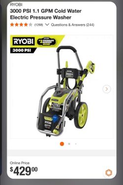 Ryobi 3000 PSI 1.1 GPM Cold Water Electric Pressure Washer