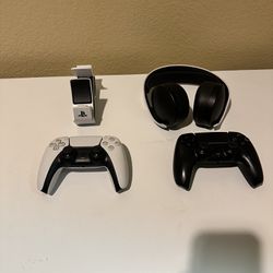 2 PS5 Controllers, Controller Charger, & PS5 Headset