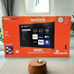 HD320 75” ONN smart 4k Roku led tv floor model 