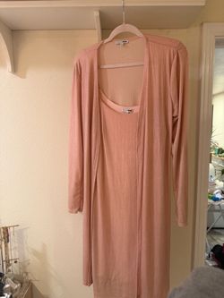 Fashion Nova 2-Piece Shimmer Dress & Long Duster Cardigan Set