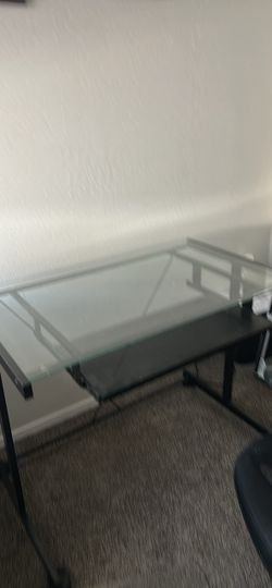 Glass top computer desk and office chair