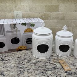 Set of 3 ceramic Canisters with chalkboards from Kirkland's Store