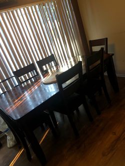 Dark Wood Dining Table with 6 Chairs