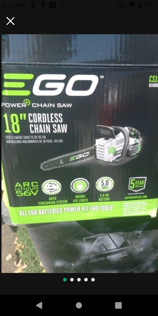 56 Volt Chainsaw Comes Wuth $256.00 5.0 Battery