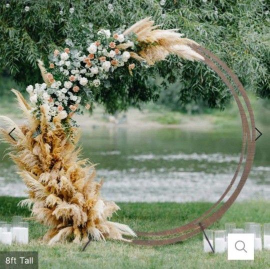 8ft Neutral Brown Wood DIY Round Wedding Arch Backdrop Stand, Rustic Photo Backdrop Stand