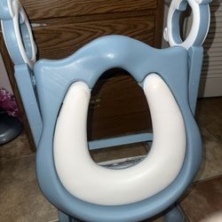 Blue & white potty training seat with step stool