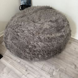 Large Fluffy Gray Bean Bag Chair