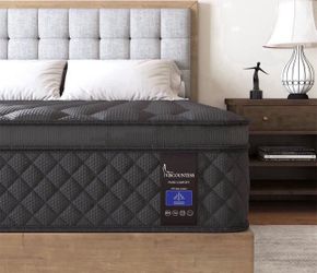 12 Inch Medium Mattress Black Euro Top for Back & Lumbar Support, 100 Night Trial, Individual Pocket Spring Bed for Motion Isolation & Pressure Relief