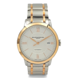 Men's Baume & Mercier 40mm Classima Automatic Electro Plated Rose Gold / Stainless Steel Watch with White Roman Numeral Dial. (Pre-Owned Box/Paper)