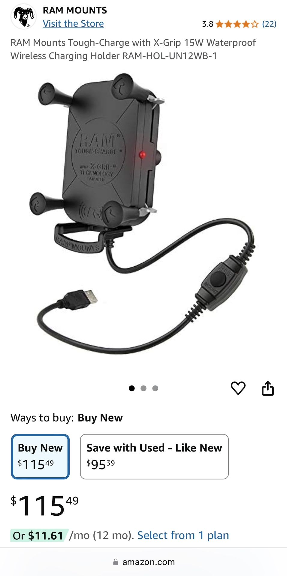 Ram Hol Ram Mount With Charger Ram Hol Ram Tough Charge RAM